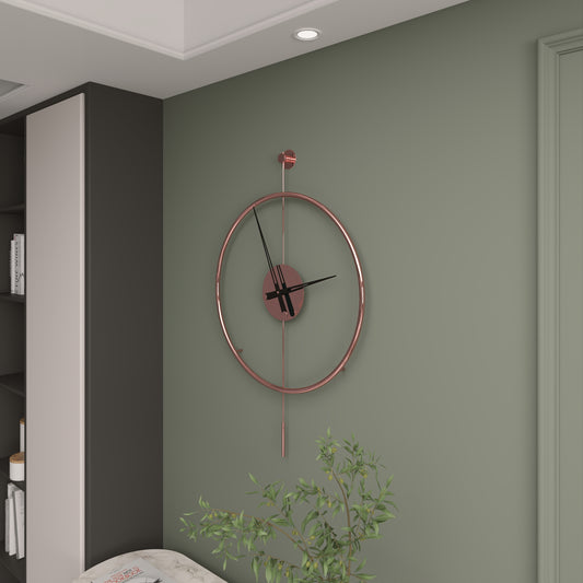 Rose Gold Titanium Large Wall Clock – Modern Luxury Metal Wall Clock for Living Room