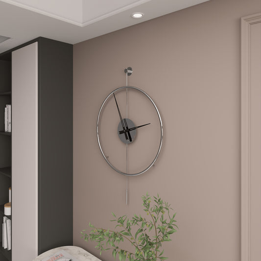 Chrome Large Wall Clock – Modern Luxury Metal Wall Clock for Contemporary Living Room
